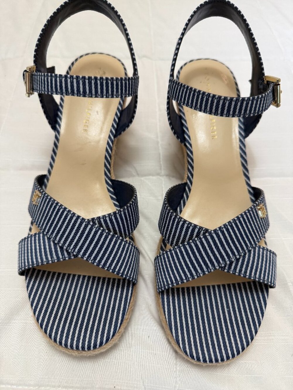 Tommy Hilfiger Striped Espadrille Wedges - Sz 10